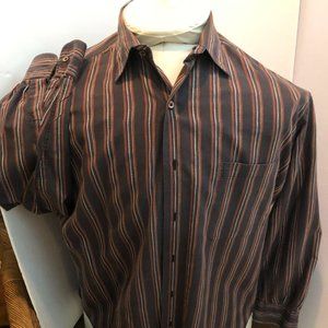 Nieman Marcus Dark Gray  shirt with stripe  Large